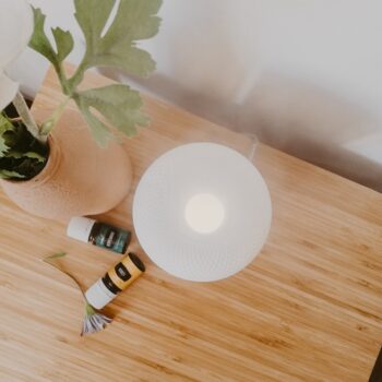 white flower on brown wooden table
