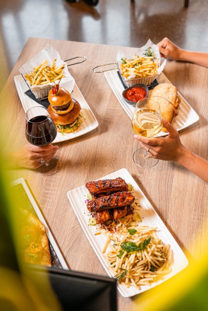 a table with food and drinks on it